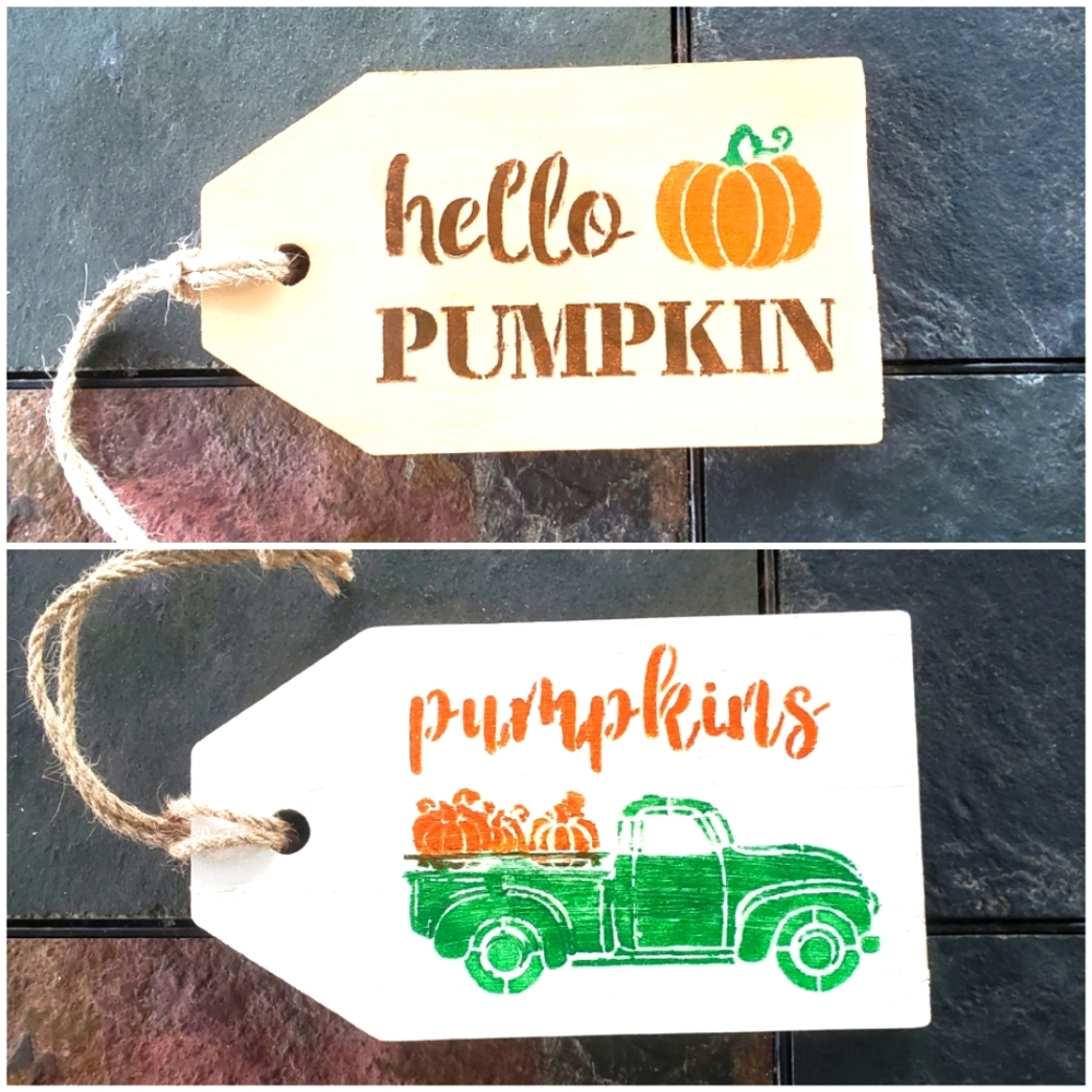 Handcrafted Hello Pumpkin Wooden Tag Sign Double Sided